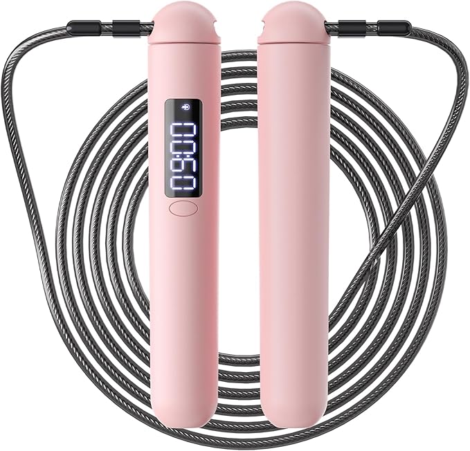 Smart Jump Rope – Customisable Calorie, Count and Time Settings Jump Ropes, Adjustable Steel Wire Skipping Rope with LED Display, for Men Women Fitness and Workout