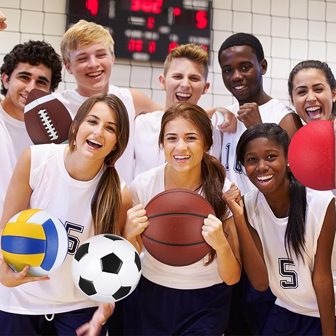 Libima 6 Pcs Multi Sport Ball Set Official Size Football, Basketball, Soccer, Volleyball, Playground Ball, Baseball with Sports Equipment Bag Pump for Teen Adult Back to School