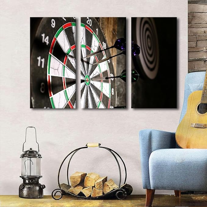 Wall Art Dart Hits the Bullseye Pictures for Living Room Inspirational Wall Art Prints on Canvas Leisure Sport Painting Modern Artwork 3 Panel Wall Decor for Bedroom Office Ready to Hang, 28"Wx42"H