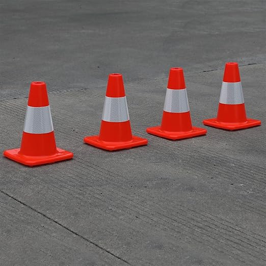8 Pack All-PVC 1-Piece Traffic Cones, 360° Visible Fluorescent Orange-Red, No Base Separation for Parking, Sports, Driving Training, Construction Events