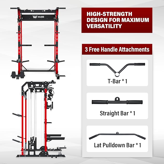MAJOR FITNESS F22 Power Rack, 1600lbs All-in-One Squat Rack with Cable Crossover, Dual Pulley System, Heavy-Duty Steel Frame, Attachments & Storage for Home Gym Strength Training