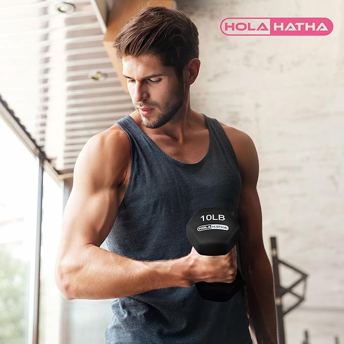 HolaHatha 2, 3, 5, 8, and 10 Pound Neoprene Dumbbell Free Hand Weight Set with Rack, Ideal for Home Exercises to Gain Tone and Definition, Pastel