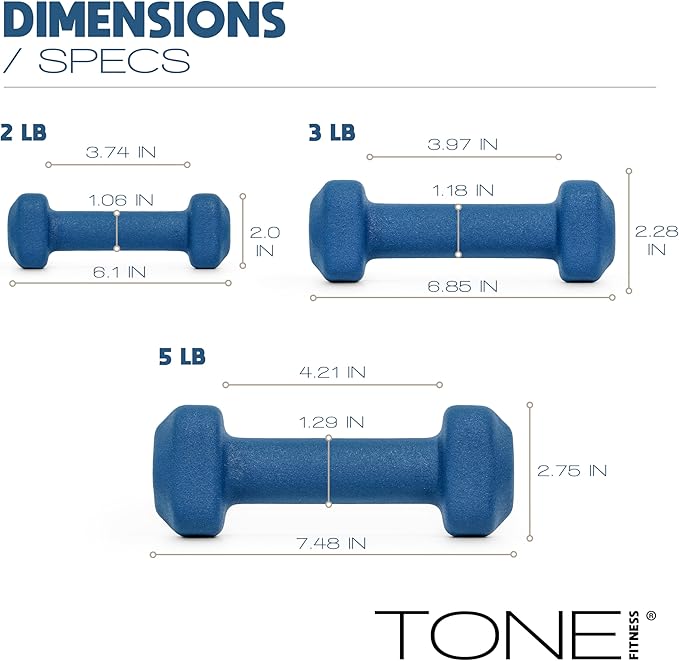 Tone Fitness Neoprene Dumbbell Set with Storage Rack – Non-Slip, Anti-Roll Hand Weights for Home Gym Workouts | 20 lb, 32 lb, & 50 lb Options