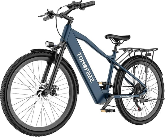 Tomofree Electric Bike for Adults, 21-Speed Mountain Ebike, Peak 1200W 24MPH Brushless Motor, Up to 30 Miles 37V Battery, 26X2.1 Tires Step-Over Electric Bycicle for Commute