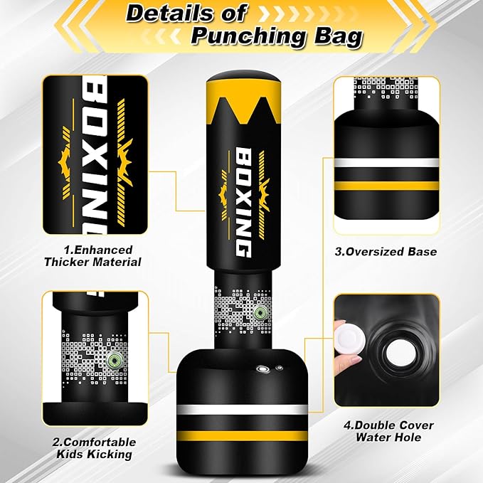 Upgrated Standing Punching Bag for Adults with Automatic Built in Air Pump, 69'' Heavy Bag Boxing Equipment with 12OZ Gloves Kicking Bag for Training MMA Muay Thai Fitness Kickboxing Home Gym
