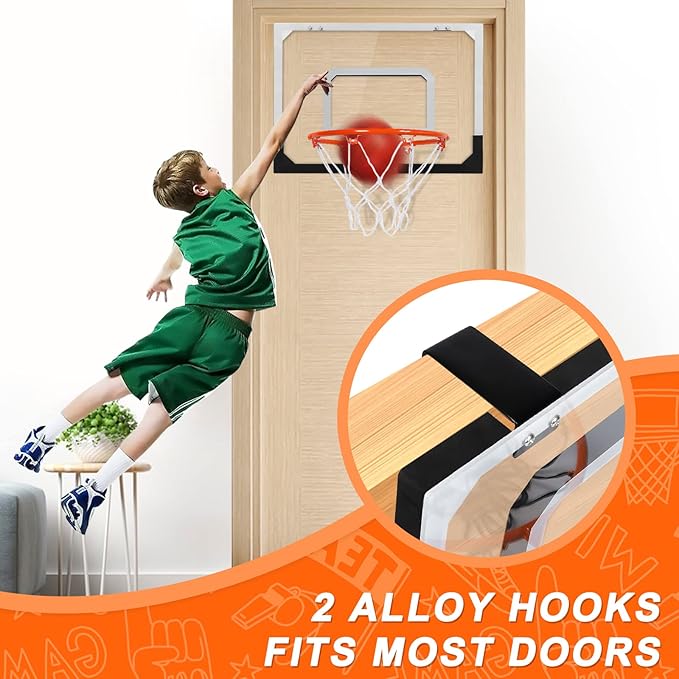 Mini Basketball Hoop Indoor with Scorer and Batteries, Indoor Basketball Hoop Over The Door with Colorful LED Lighting, Toy Basketball Set for Boys Girls Age 3 4 5 6 7 8