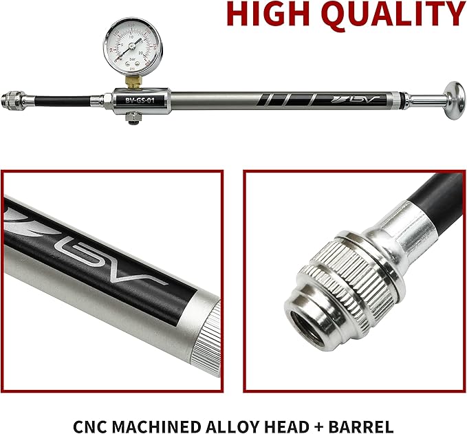 BV Mini Bike Pump Portable Frame Pump, Shock Pump for Bike Shock, Air Ball Pump Inflator with Ball Pump Needles, Mini Pump Fits Presta & Schrader- Smart Valve