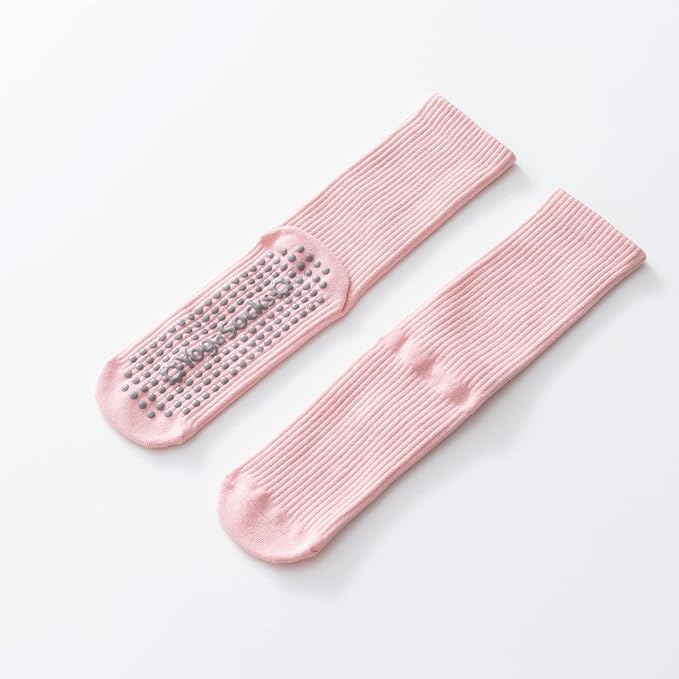 Yoga Pilates Socks with Grips for Women Non Slip Solid Colored Cushioned Crew Compression Socks for Barre Ballet Dance