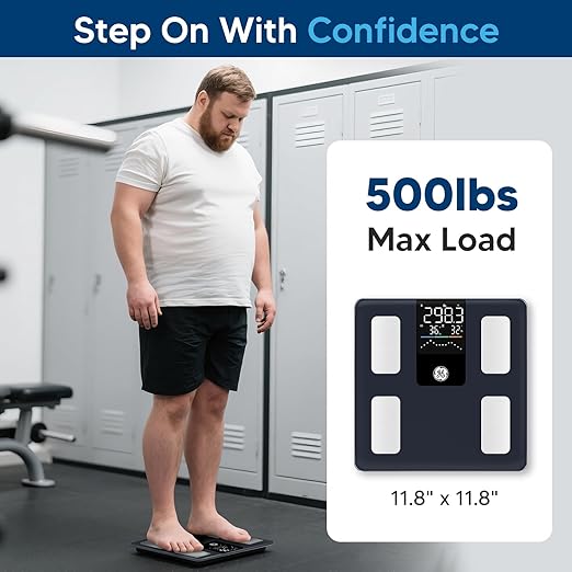 GE Scale with BMI Body Fat: Muscle Mass, Digital Bathroom Weight Scales with Trend, Smart Body Composition Analysis, Bluetooth Eletronic Weighing Machine for People, Accurate 500lb Capacity