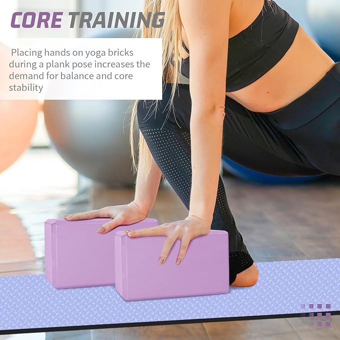 Biguphate Yoga Blocks 2 Pack, EVA Foam Yoga Block Supportive Latex-Free, Non-Slip Exercise Blocks, Yoga Accessories for Pilates, Meditation, Balance, Stretching and Deep Poses