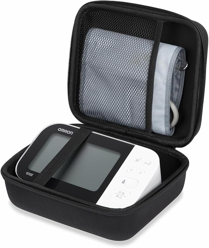 Ginsco Universal Hard Shell Case for Blood Pressure Monitor, Compatible with Omron Platinum/Gold, Portable Carrying Travel Case with Handle, Mesh Pocket for Cuff/Batteries/Charger (Black, L)