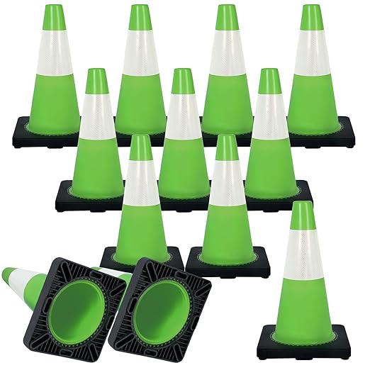 Traffic Safety Cone 18 Inches, with Reflex Collars of Parking Lots, Lane Road Traffic Control Construction Driving Safety Cone 12 Pack Green