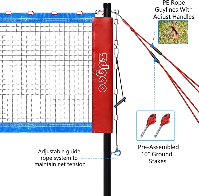 Zdgao Badminton Sets for Backyard, Portable Badminton Net with Tension Adjuster, Badminton Racket Set of 4, 3 Nylon Shuttlecocks, Boundary Line and Carry Bag for Backyard Beach Family Games