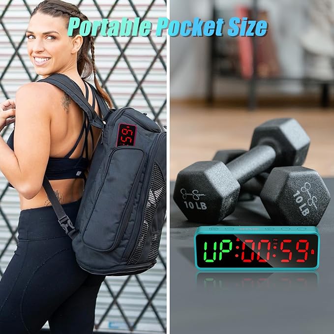 Small Gym Timer Clock Stopwatch Magnetic Workout Interval Timer, Large LED Digital Display, Home Accessories Countdown Clock for Home Gym Garage Schools