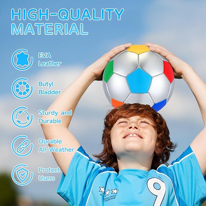 Retisee 2 Pcs Rainbow Soccer Ball with Pump Official Size Indoor Outdoor Soft Inflatable Soccer Sport for Child Teen Adult for Practice Game