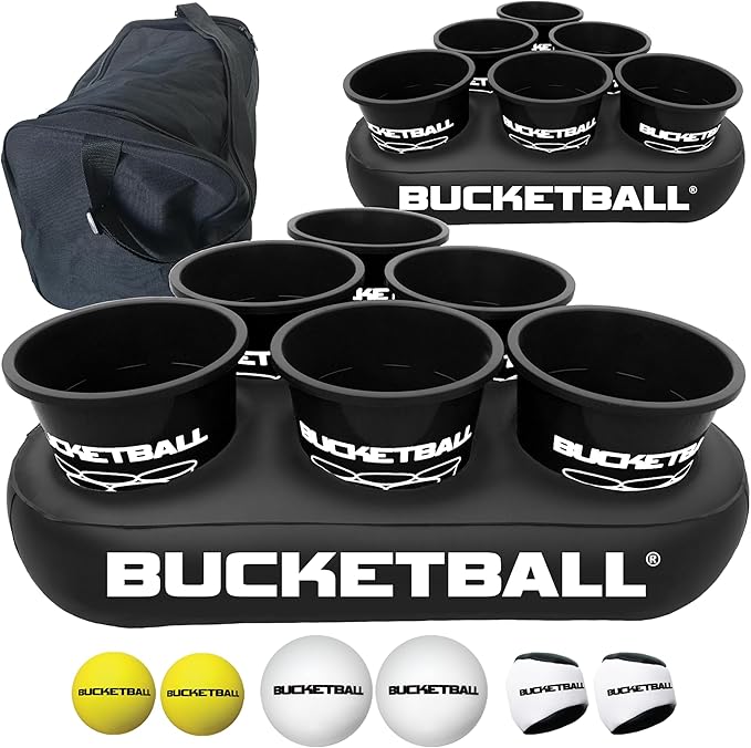BucketBall | Team Color Edition | Party Pack (Black/Black): Original Yard Pong Game: Best Camping, Beach, Lawn, Outdoor, Family, Adult, Tailgate, Jumbo, Giant Game