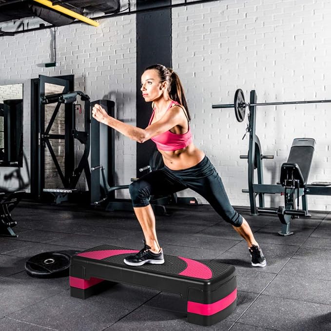 GYMAX Adjustable Aerobic Stepper, 3-Level Height Workout Platforms with Non-slip Pads, Shock-absorb & Anti-slip Surface, 31” Exercise Step Platform with Detachable Risers