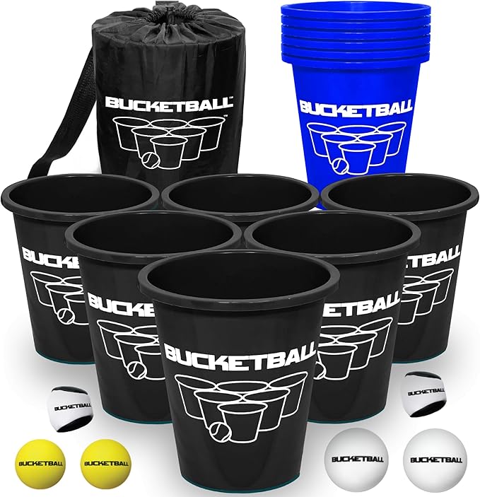 BucketBall | Team Color Edition | Combo Pack (Black/Navy Blue): Original Yard Pong Game: Best Camping, Beach, Lawn, Outdoor, Family, Adult, Tailgate, Jumbo, Giant Game