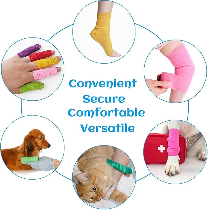 6 Rolls Elastic Self Adhesive Bandage Wrap 4 Inch, Breathable Non Woven Cohesive Bandage, Vet Wrap for Dogs, Ankle Sprains Swelling Medical First Aid Tape, Sports Athletic Tape Color