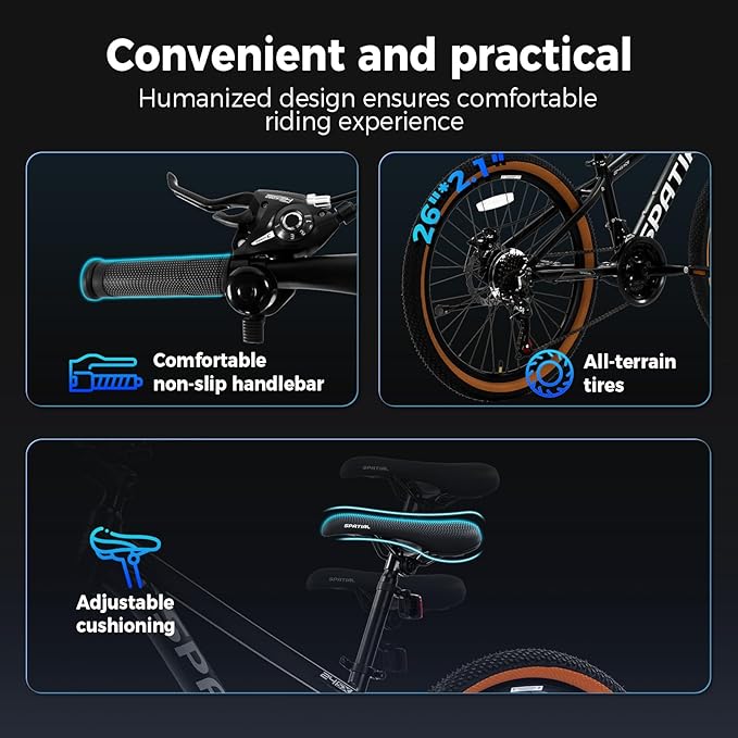 SPATIAL Mountain Bike, 24/26/27.5/29 inch Outdoor Cycling Bike,21/8 Speed Lightweight Aluminum Frame | Dual Disc Brakes,Adjustable Ergonomic Seat for Men Women Adult,MTB Bicycle