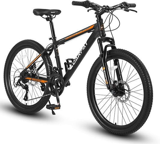 26 Inch Mountain Bike 21 Speeds with Mechanical Disc Brakes, High-Carbon Steel Frame, Suspension MTB Bikes Mountain Bicycle (Black+ Blue)