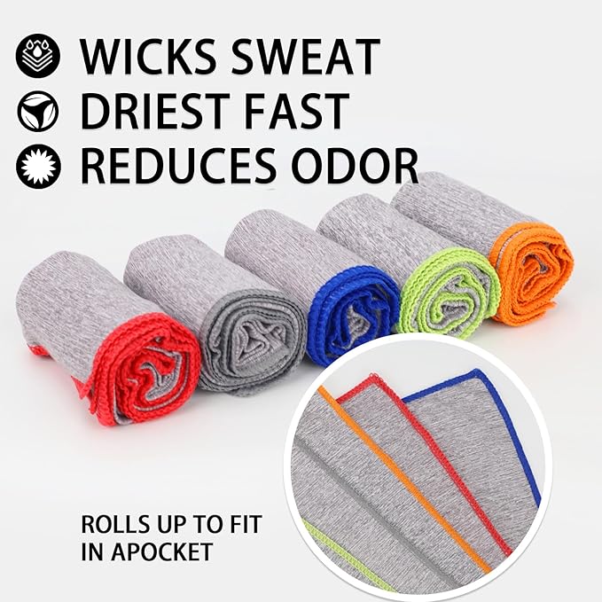 5 Pack Microfiber Gym Towels for Working Out, 16" X 26.8", Silver ION Odor-Free Absorbent Fiber, Fast Drying and Quick Dry Towels for Body Sweat, Working Out
