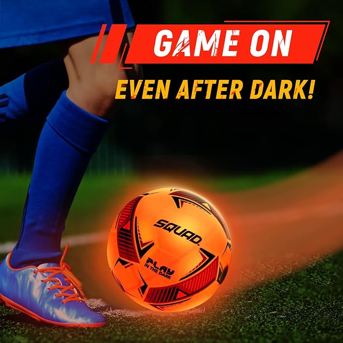 SQUAD Upgrade Rechargeable Glow in The Dark Soccer Ball - Light Up Soccer Ball Toys for Boys & Girls 8-15+ Year Old - Ideal Gifts for Kids, Teens