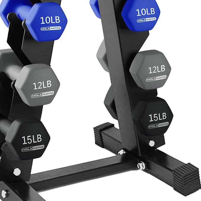HolaHatha 2, 3, 5, 8, and 10 Pound Neoprene Dumbbell Free Hand Weight Set with Rack, Ideal for Home Exercises to Gain Tone and Definition, Pastel