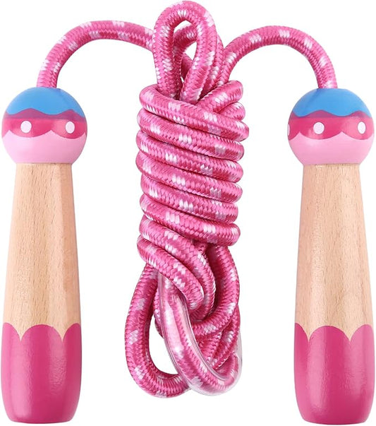 Jump Rope for Kids, Lorvain Adjustable Skipping Rope, Kids Jump Ropes with Wooden Handle for Girls Boys, Weighted Jumping Ropes for Fitness Workout Exercise Outdoor Fun Activity