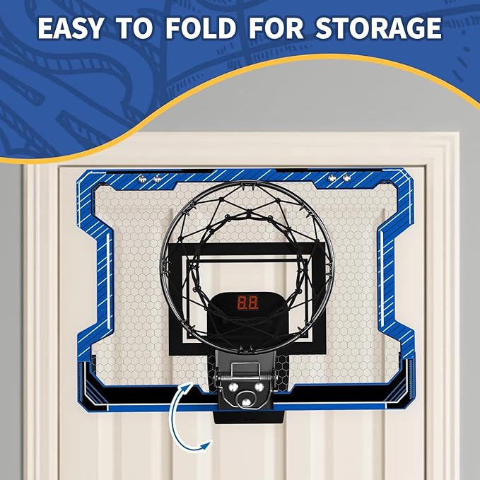 Mini Basketball Hoop Indoor with Scoreboard, Door Basketball Hoop with 3 Balls & Inflator, Basketball Toy Gifts for Kids Boys Girls Teens Adults, Suit for Bedroom/Office/Outdoor/Pool, Blue