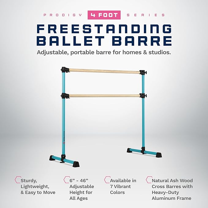 VITA Barre Portable Freestanding Double Ballet Barre, Prodigy, Wood | Adjustable Height, USA Made, Home or Gym Exercise Equipment for Kids & Adults | Dance, Fitness, Pilates