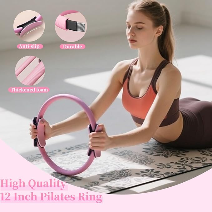 Pilates Ring Set Essentials Kit for Women with Magic Circle Ring and Ball,Core Sliders,Adjustable Ankle Wrist Weight,Exercise Resistant Bands,Accessories Equipment for Home Workout