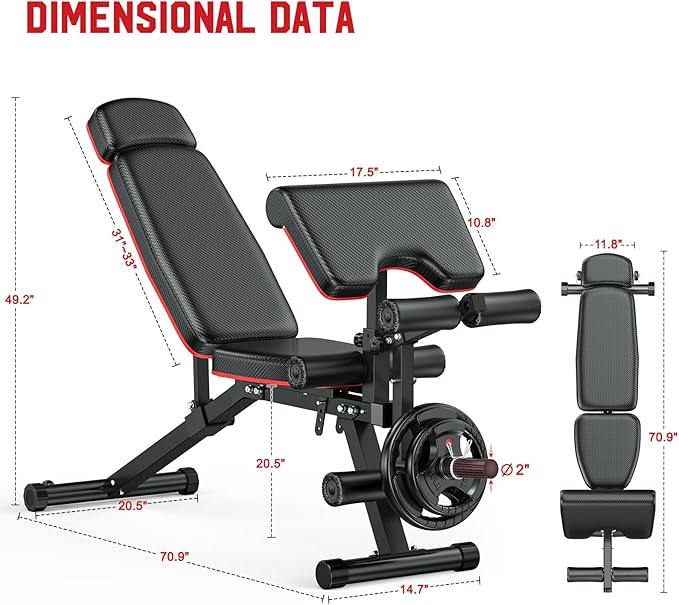 XDDIAS Workout Bench, Adjustable Weight Bench with Leg Extension and Leg Curl, Extended Headrest, 900LBS Preacher Curl Bench Incline Decline Flat Workout Bench for Home Gym Full Body Exercise