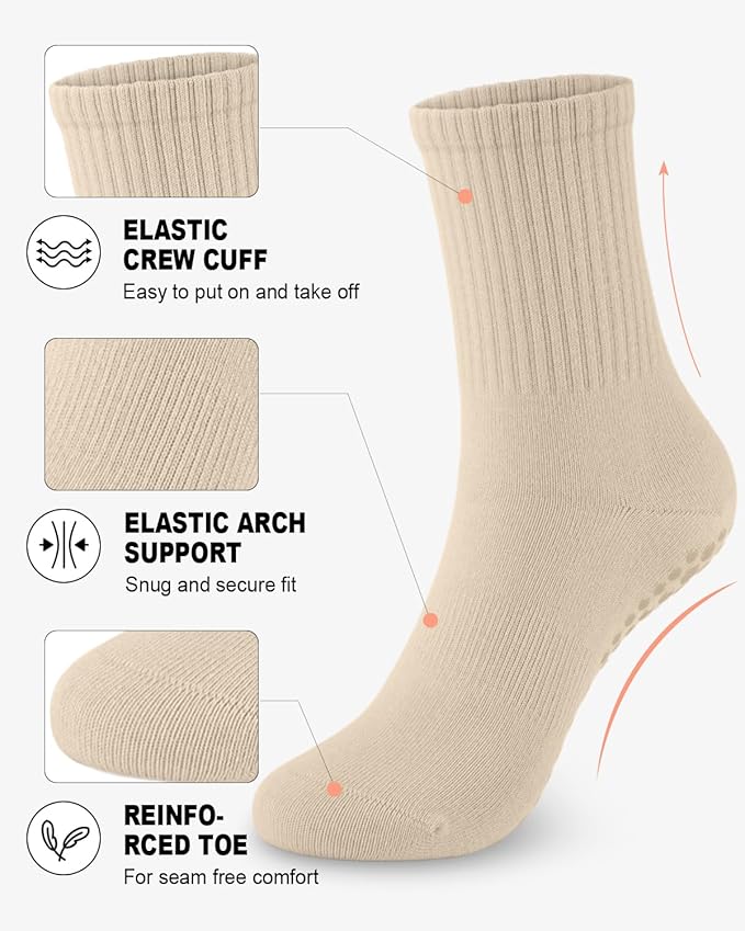 6 Pairs Grip Pilates Socks for Women, Non-slip Yoga Athletic Socks for Barre Ballet Barefoot Workout Hospital