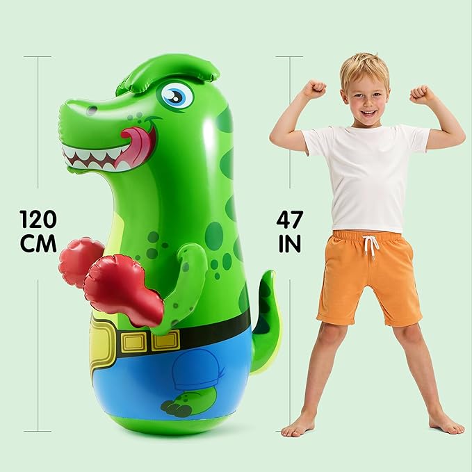 SYNCFUN Inflatable Punching Bag for Kids 47 Inches, Toddler Blow up Punching Bag Toys, T-Rex Dinosaur Bouncing-Back Bopper
