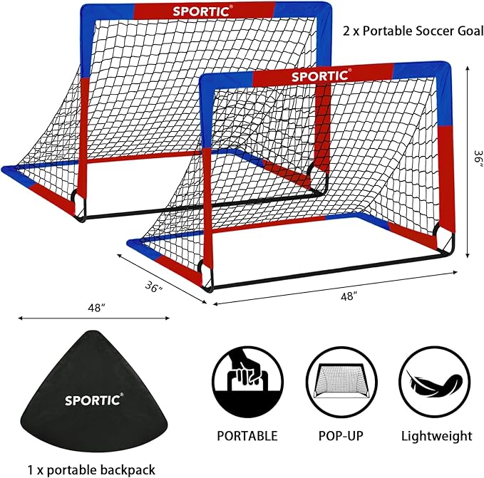 2 Pack 4' x 3' Soccer Goal Net Set, Pop Up Kids Practice Soccer Goals for Indoor and Outdoor.Portable Soccer Net with Carrying Bag & Ground Pegs, Perfect for Backyard, Field, Court