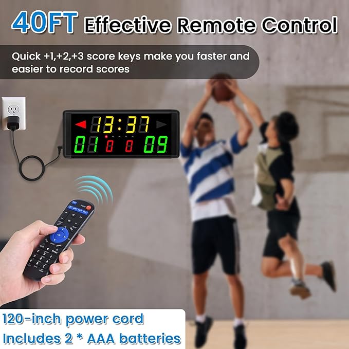 Samshow LED Electronic Scoreboard Digital Score Keeper with Remote & Tripod, Basketball Scoreboard with Shot Clock & Timer & 12/24h Real Time for Football/Corn Hole/ping Pong/Table Tennis