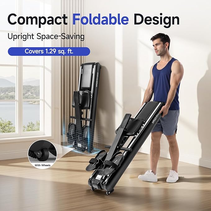Rowing Machines for Home, Magnetic Row Machine Foldable, 16 Levels Quiet Resistance Rowing Machine with Dual Slide Rail, Folding Indoor Rowers Compact with Max 350lb Weight Capacity