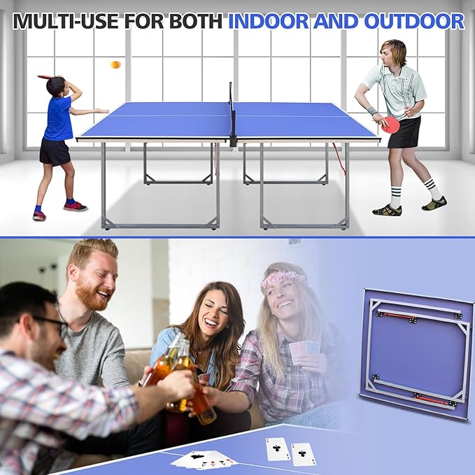 Foldable Ping Pong Table Portable 4.5FT/6 FT/9FT Table Tennis Table Foldable for Indoor Outdoor Games - Quick Assembly