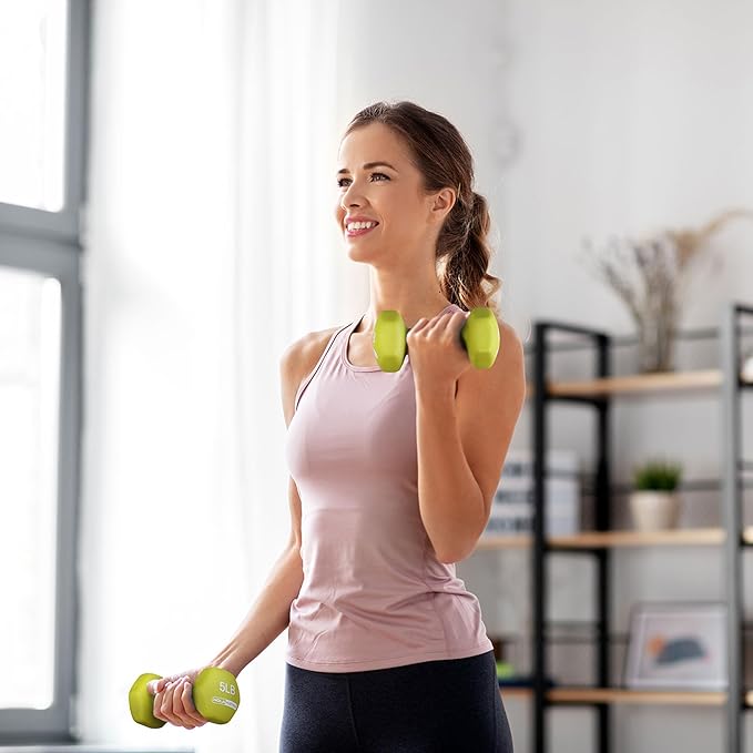 HolaHatha 2, 3, 5, 8, and 10 Pound Neoprene Dumbbell Free Hand Weight Set with Rack, Ideal for Home Exercises to Gain Tone and Definition, Pastel