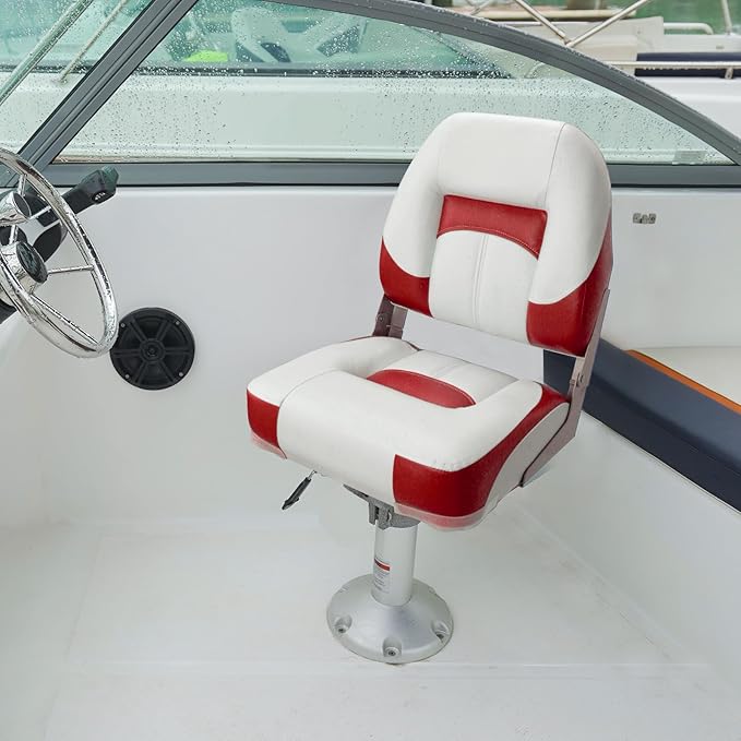 Two Tone Low Back Folding Boat Seat,White/Red