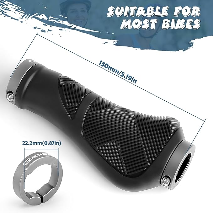 GXCROR Ergonomic Bike Handlebar Grips, Double Lock, Non-Slip Rubber, Universal 22.2mm, for MTB E-Bike