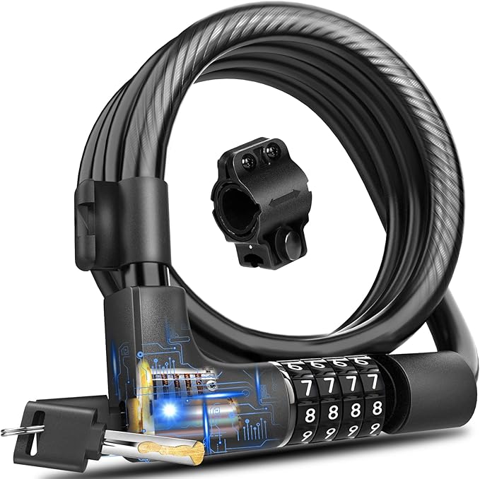 Bike Lock Cable with Combination,High Security 5-Digit Resettable Combination Bicycle Lock Anti-Theft, with Mounting Bracket for Bikes and Scooters