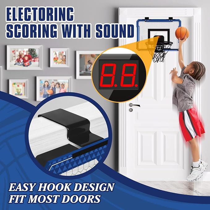 Indoor Mini Basketball Hoop for Door - Over The Door Basketball Mini Hoop with Scoreboard & 3 Balls, Foldable Basketball Hoop for Wall & Room Basketball Toy Gift for Boy Kids Teens