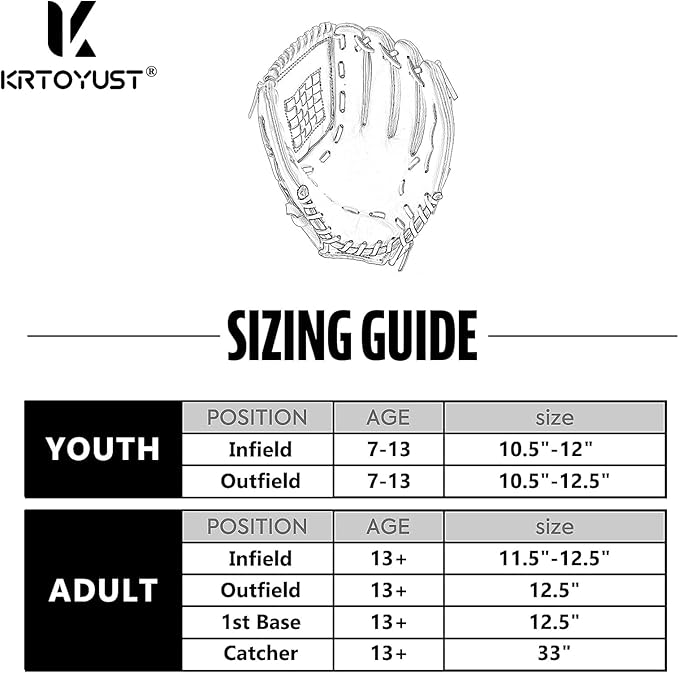 KRTOYUST® | Baseball Glove | Performance Composite Leather Baseball Mitts for Adult Youth | Baseball Softball Outfield Infield Mitts