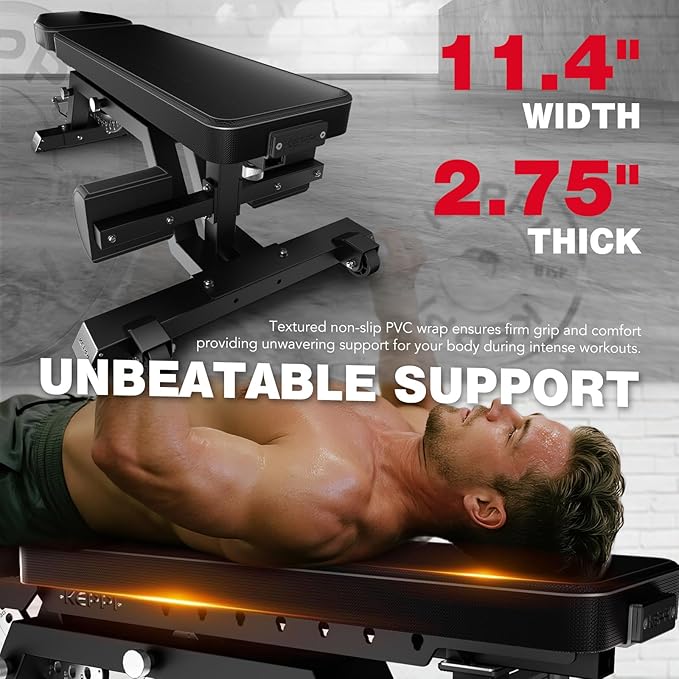 KeppiFitness Weight Bench - 1500LBS Capacity Workout Bench, 17” Bench Press Height, 11+8 Adjustable Weight Bench with Flat/Incline/Decline Angle and Vertical Storage - Bench6000 Series