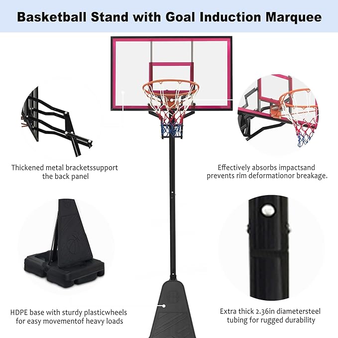 Basketball Hoop Outdoor 8.04-10FT Height Adjustable, Portable Basketball Goal with 44 Inch Shatterproof Backboard, Heavy-Duty Base & Wheels for Youth,Teens,Adults in Backyard,Driveway,Indoor