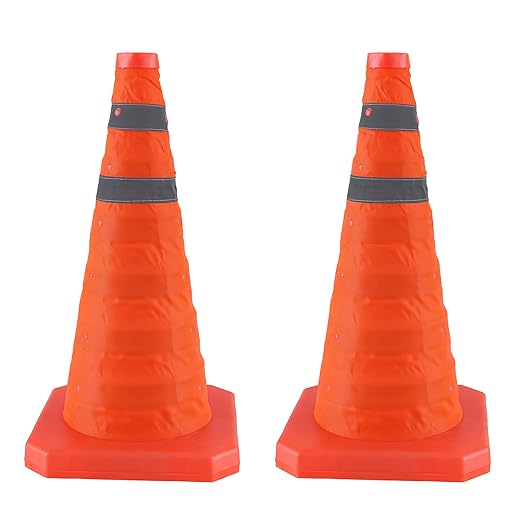 18 Inch 2 Pack Collapsible Traffic Safety Cones, Orange Cones with Reflective Collar, Portable Multipurpose Traffic Cones for Parking Construction Driving Training Sports Practice