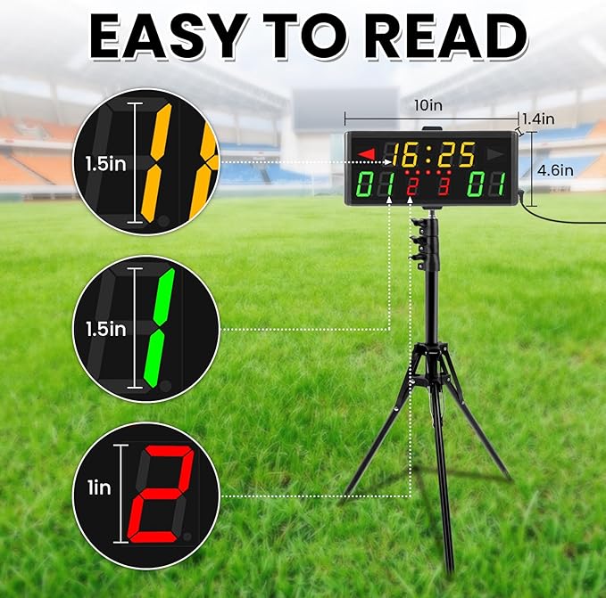 Samshow LED Electronic Scoreboard Digital Score Keeper with Remote & Tripod, Basketball Scoreboard with Shot Clock & Timer & 12/24h Real Time for Football/Corn Hole/ping Pong/Table Tennis