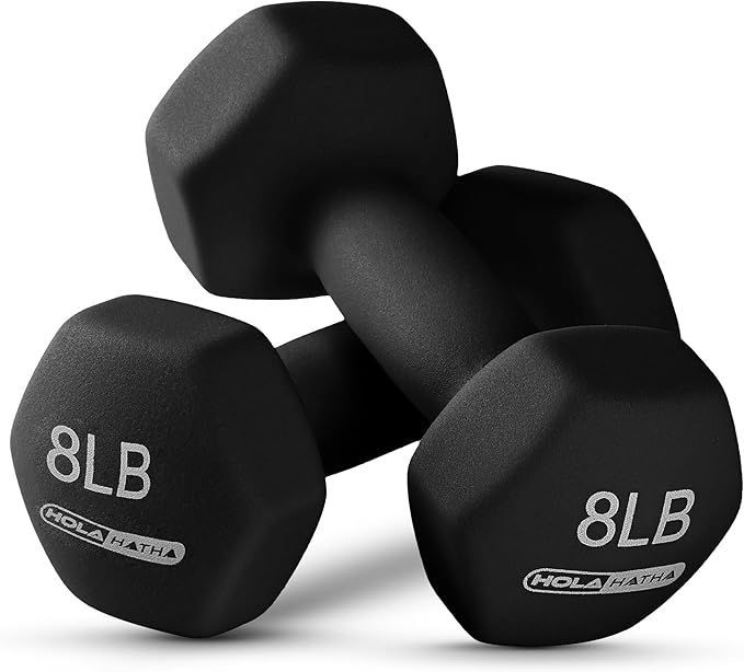 HolaHatha 2, 3, 5, 8, and 10 Pound Neoprene Dumbbell Free Hand Weight Set with Rack, Ideal for Home Exercises to Gain Tone and Definition, Pastel